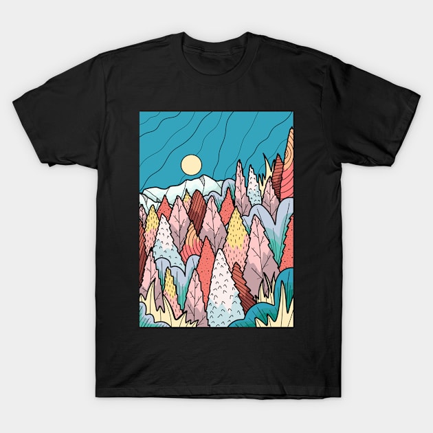 The hill behind a forest T-Shirt by Swadeillustrations